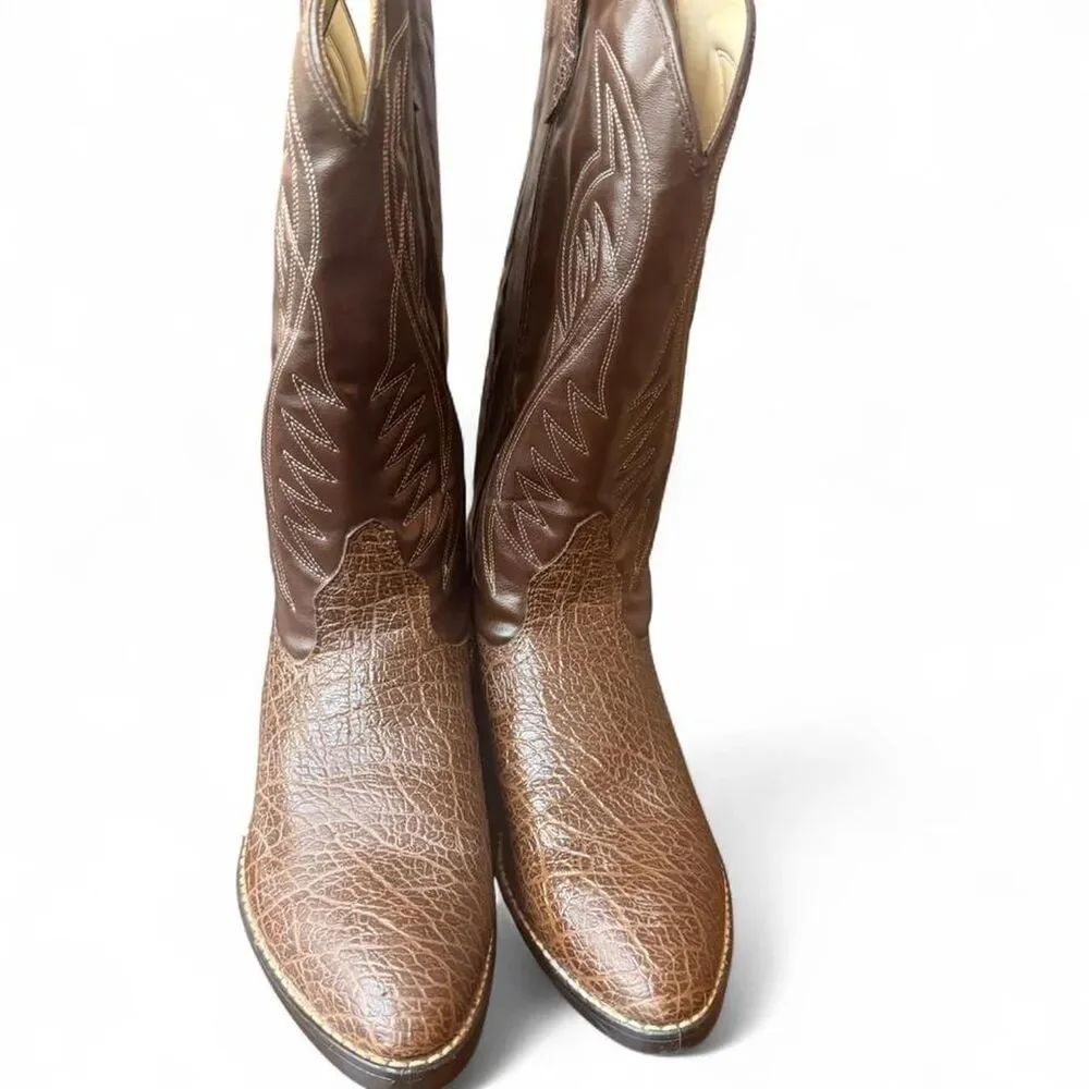 Bronco Men’s Size 12 Brown Western Cowboy Boots USA Made Faux Leather dress